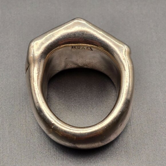 VTG Israel Sterling Silver Puffy Dome Ring Size 7 Sculptural Diamond Front 7.59g - Picture 3 of 10